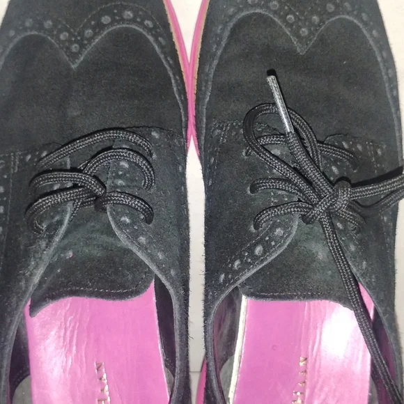 Cole Haan Lunargrand Women's Blue Suede Wingtip Pink Soles Shoes Size 8 D38899 - Picture 5 of 14